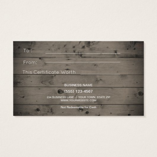 Rustic Country Wood Gold Certificat de carte cadea (Dos)