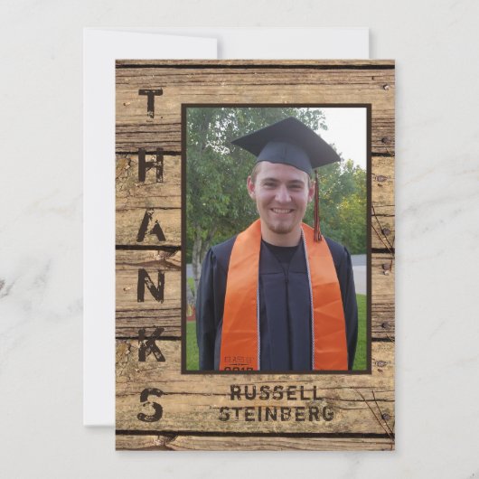 Rustic Country Wood Graduation Photo MERCI (Devant)