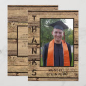 Rustic Country Wood Graduation Photo MERCI (Devant / Derrière)