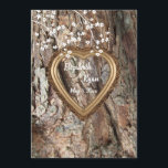 Rustic Country, Wood Heart Frame, Conseil Mariage,<br><div class="desc">Très populaire et tendance, bois, thème rustique campagnard avec cadre de coeur doré sculpté pour vos noms et dattes et petites fleurs blanches. Personnalisez le texte et la police selon vos besoins. Carte amusante pour les invités à votre réception de mariage. Vous pouvez changer "Je pensais" en "J'ai crié", ou...</div>