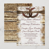 Rustic Country Wood Hoefijzer Wedding Invitations Kaart (Voorkant / Achterkant)