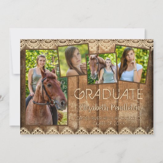 Rustic Country Wood Lace AFSTUDEREN Foto Collage Aankondiging (Voorkant)