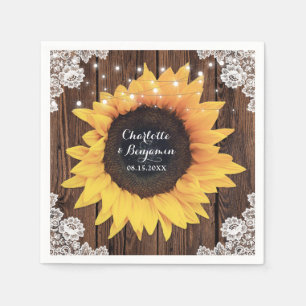 Rustic Country Wood Lace Sunflower Wedding Napkins Servet