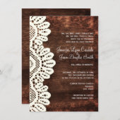 Rustic Country Wood Lace Wedding Invitations Kaart (Voorkant / Achterkant)