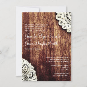 Rustic Country Wood Lace Wedding Invitations Kaart