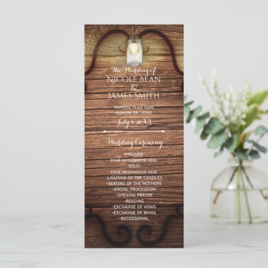 Rustic Country Wood & Lighted Mason Jars Programme (Debout devant)