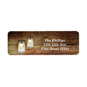 Rustic Country Wood & Lighted Mason Jars Wedding Etiket