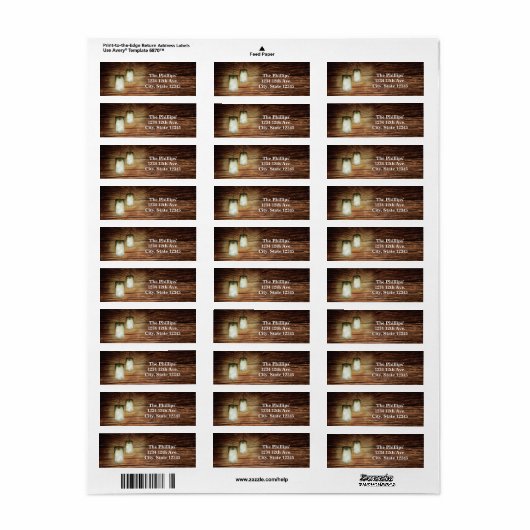 Rustic Country Wood & Lighted Mason Jars Wedding Etiket (Full Sheet)