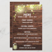 Rustic Country Wood Mason Jar Lights Menu Mariage (Devant / Derrière)