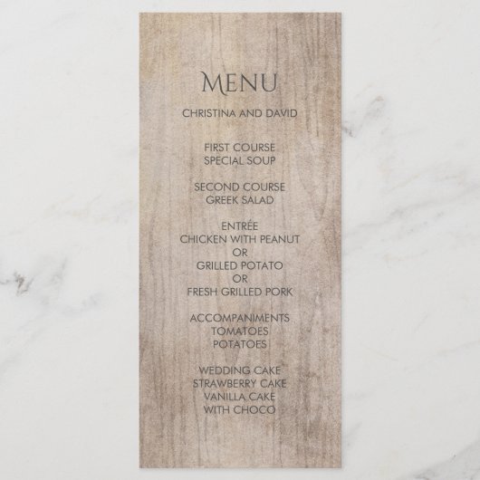 Rustic Country Wood Wedding Menu (Voorkant)