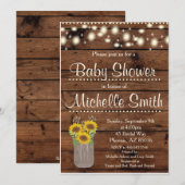 Rustic Country Zonnebloem Mason Jar Baby shower Kaart (Voorkant / Achterkant)