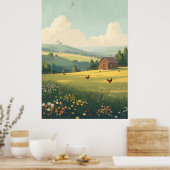 Rustic Countryside Cabin with Wildflowers  Poster (Keuken)