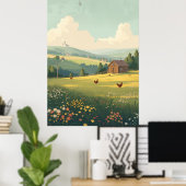 Rustic Countryside Cabin with Wildflowers  Poster (Thuiskantoor)