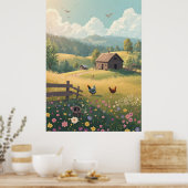 Rustic Countryside Cabin with Wildflowers Poster (Keuken)