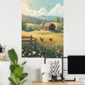 Rustic Countryside Cabin with Wildflowers Poster (Thuiskantoor)