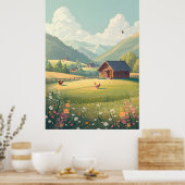 Rustic Countryside Cabin with Wildflowers  Poster (Keuken)