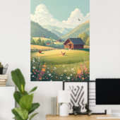 Rustic Countryside Cabin with Wildflowers  Poster (Thuiskantoor)