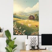 Rustic Countryside Cabin with Wildflowers  Poster (Thuiskantoor)