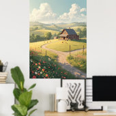 Rustic Countryside Cabin with Wildflowers  Poster (Thuiskantoor)