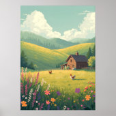 Rustic Countryside Cabin with Wildflowers Poster (Voorkant)