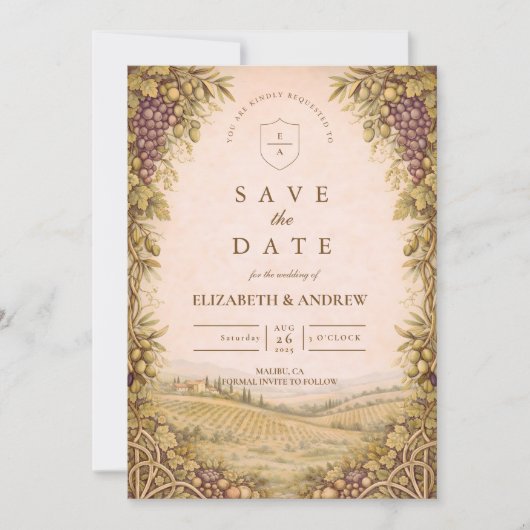 Rustic Countryside Vineyard Wedding Save The Date (Voorkant)
