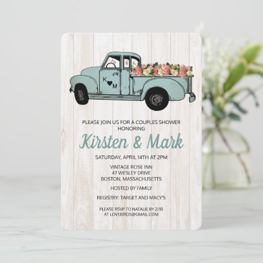 Rustic Couples Douche Prise Camion Invitation (Debout devant)