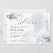 Rustic Couple's Shower Dusty Blue Foliage Invitat Kaart (Voorkant)