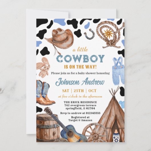 Rustic CowBoy Blue Baby shower Kaart (Voorkant)