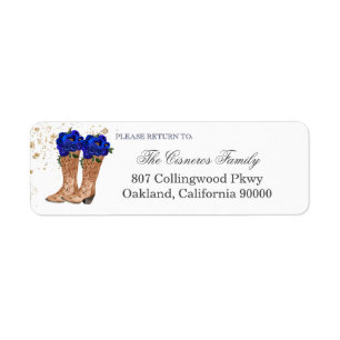 Rustic Cowboy Boots Blue Rozen Return Address Etiket