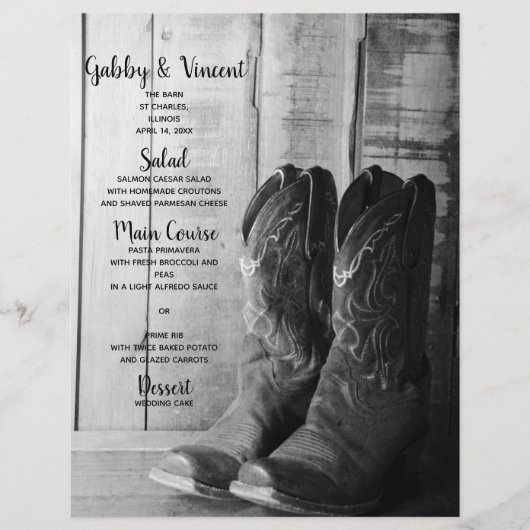 Rustic Cowboy Boots Country Western Wedding Menu (Voorkant)