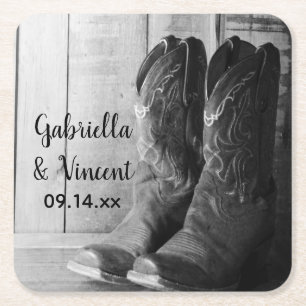Rustic Cowboy Boots country Western Wedding Vierkante Kartonnen Onderzetter
