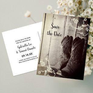 Rustic Cowboy Boots Floral Westerne Save the Date Aankondigingskaart