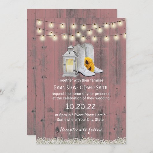 Rustic Cowboy Boots Lantern Pink Wood Weddenschap Kaart (Voorkant / Achterkant)