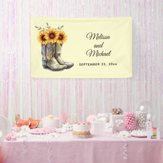 Rustic Cowboy Boots met Sunflower Wedding Spandoek (Feest)