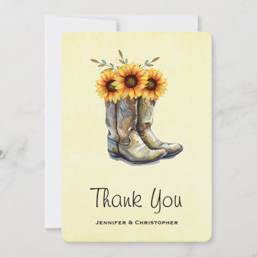 Rustic Cowboy Boots met zonnebloemen Dank je Bedankkaart (Voorkant)