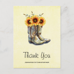 Rustic Cowboy Boots met zonnebloemen Dank je Briefkaart
