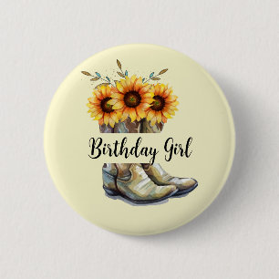 Rustic Cowboy Boots met zonnebloemen, meisje van z Ronde Button 5,7 Cm