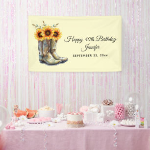 Rustic Cowboy Boots met zonnebloemen op zondag Spandoek