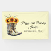 Rustic Cowboy Boots met zonnebloemen op zondag Spandoek (Horizontaal)