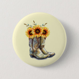 Rustic Cowboy Boots met zonnebloemen Ronde Button 5,7 Cm