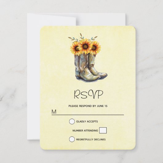 Rustic Cowboy Boots met zonnebloemen RSVP Kaartje (Voorkant)