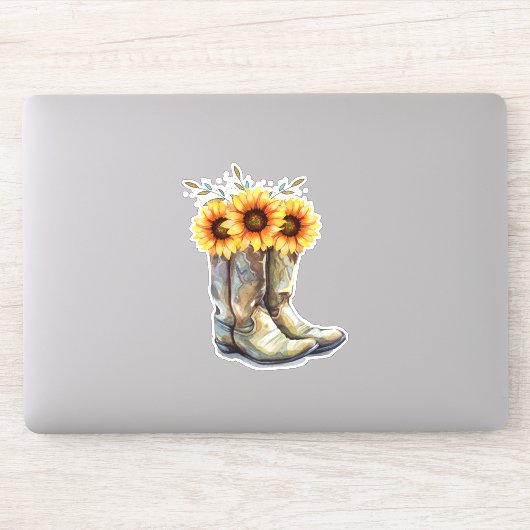 Rustic Cowboy Boots met zonnebloemen Sticker (Computer)