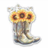 Rustic Cowboy Boots met zonnebloemen Sticker (Voorkant)