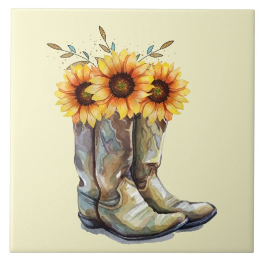 Rustic Cowboy Boots met zonnebloemen Tegeltje (Voorkant)