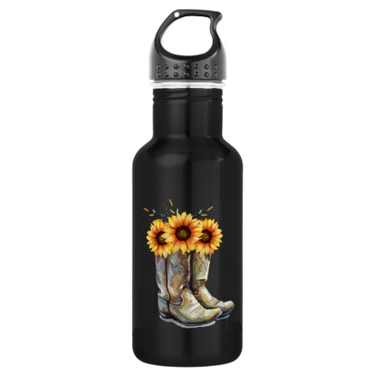 Rustic Cowboy Boots met zonnebloemen Waterfles (Voorkant)