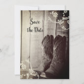 Rustic Cowboy Boots Western Wedding Save the Date Kaart (Voorkant)