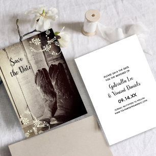 Rustic Cowboy Boots Western Wedding Save the Date Kaart