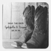 Rustic Cowboy Boots Western Wedding Save the Date Vierkante Sticker (Voorkant)