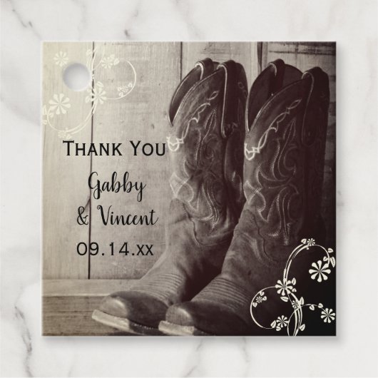 Rustic Cowboy Boots Westerne Floral Wedding Bedankjes Labels (Voorkant)