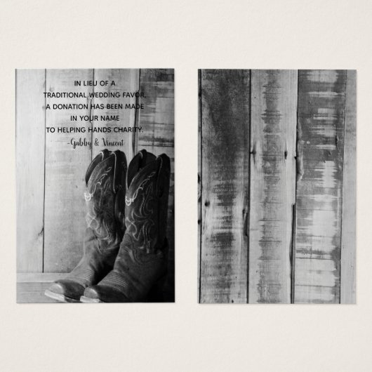 Rustic Cowboy Boots Westerne huwelijksliefdadighei Visitekaartjes (Voorkant /achterkant)